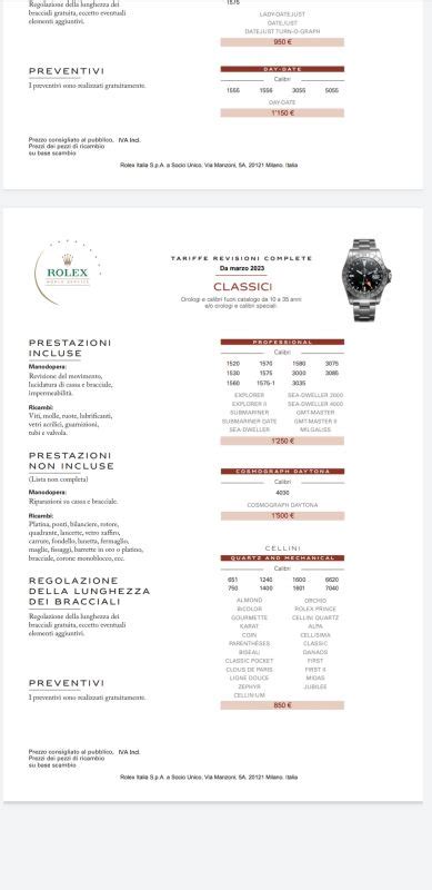 prezzi revisione rolex
